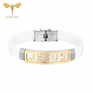 Bijoux chrétiens jésus bracelets doré en acier inoxydable manchette fermoir accessoires blanc Silicone bracelets hommes femmes Bracelet cadeaux