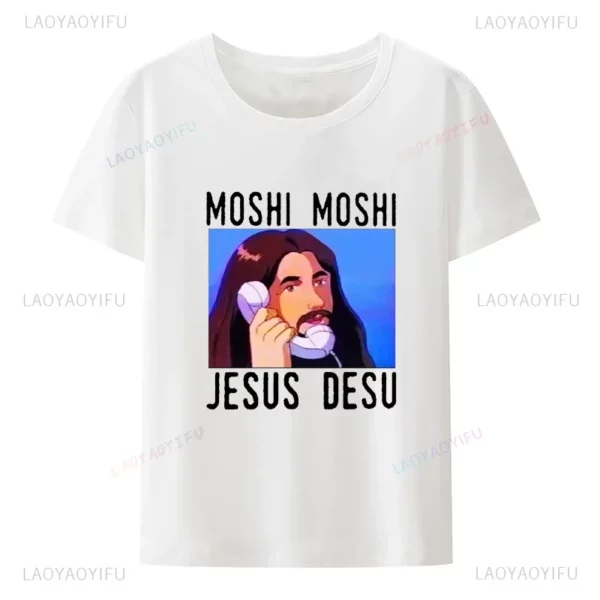 Moshi Moshi Jesus Desu T-shirt à manches courtes pour hommes, T-shirt drôle, Économie respirants, Économie décontractés à motifs en Y – Image 4