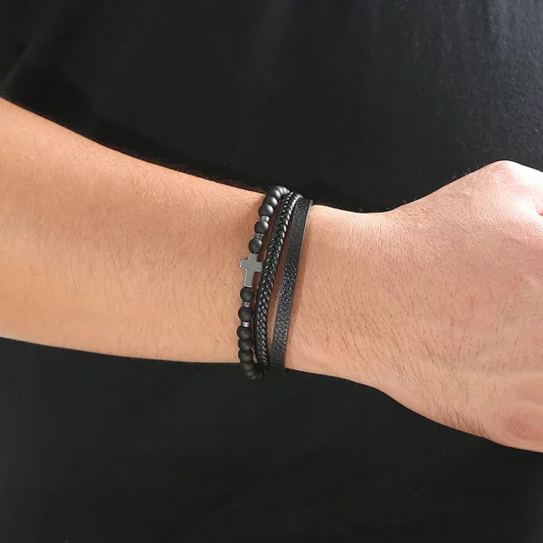 Breloques croisées classiques, 3 couches, tissées à la main, Bracelets en cuir de haute qualité pour hommes et femmes, à la mode, en pierre d'oeil de tigre, cadeau de mariage – Image 4