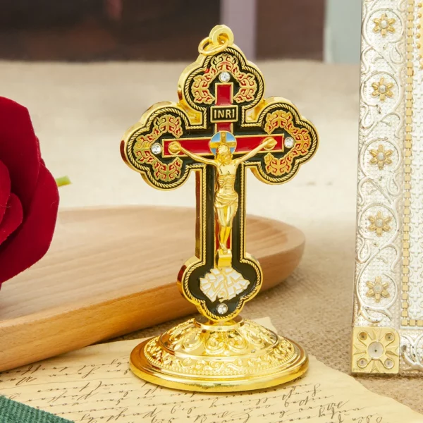 Statue de Jésus Nina ifix, croix de table de voiture plaquée or, artisanat religieux en métal, cadeau de prière pour la maison, naissance – Image 13