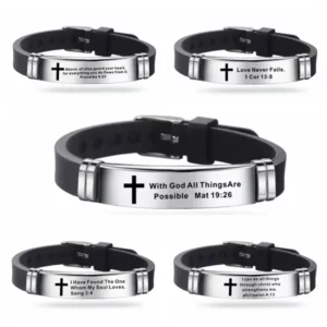 Bracelet en Silicone avec croix Bible chrétienne pour homme, bijou à longueur réglable avec écriture, amour sans échec