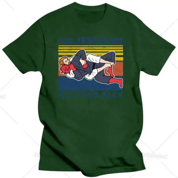Hommes jésus a votre dos T-shirt graphique Judo Jujitsu Style de rue Harajuku motif à manches courtes coton rétro T-shirt – Image 5