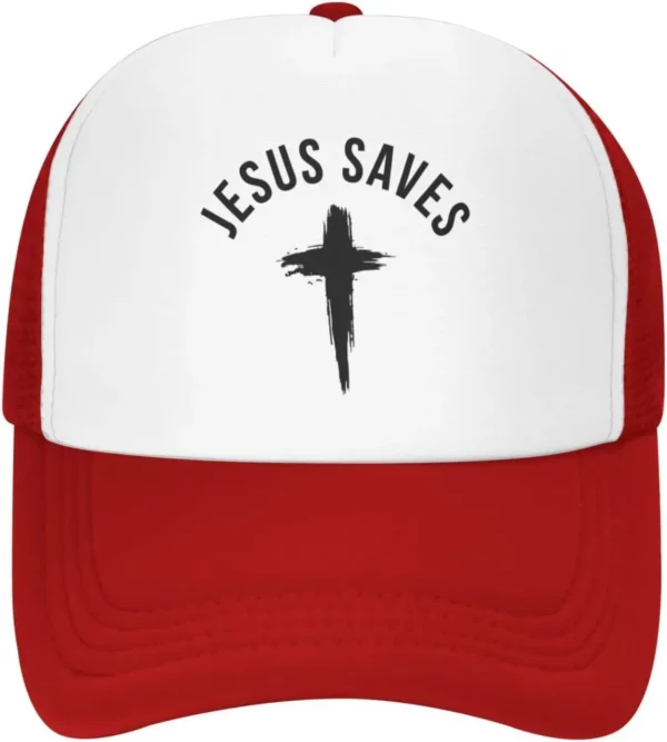 Casquette de baseball en maille pour hommes et femmes, chapeau de camionneur, Snapback noir, drôle, Jésus sauve la croix, dieu chrétien, foi, américains – Image 14
