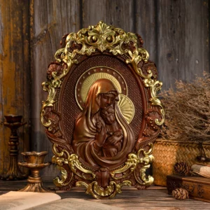 Sculpture sur bois vierge marie et bébé jésus, décoration suspendue de maison religieuse catholique, cadeau de saints chrétiens