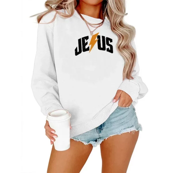 Sweat-shirt à manches longues et col ras du cou pour femme, ample, imprimé jésus, décontracté, confortable, Streetwear, automne-hiver – Image 4