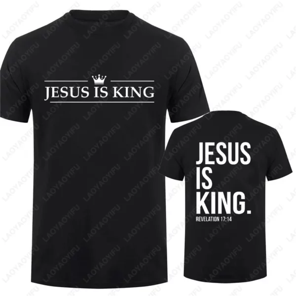 Jésus est roi hommes t-shirt à la mode décontracté à manches courtes T-shirts pour Summercotton T-shirts foi chrétienne hauts unisexe haut – Image 2