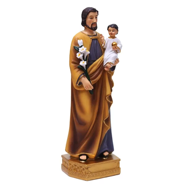 Saint Joseph avec enfant Jésus sur base 8" H Statue en résine Cadeau à collectionner – Image 8