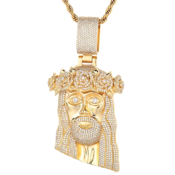 Collier tête de jésus glacé, pendentif Hip Hop, pierres précieuses en Zircon, breloque pour hommes, accessoire de pendentif personnalisé pour le visage du jésus chrétien – Image 6