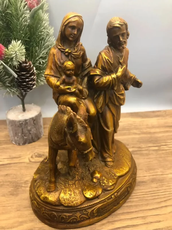 ancienne collection de christianisme catholicisme sculpture en bronze chrétien statue religieuse Madonna marie jésus foi cuivre sainte famille – Image 4