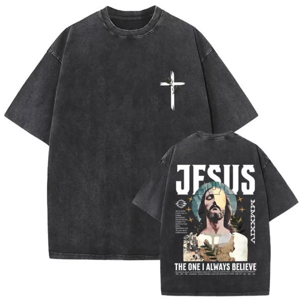 T-shirt délavé Vintage pour hommes et femmes, style religieux chrétien, jésus pardonne le père, gothique Rock, surdimensionné, Streetwear – Image 53