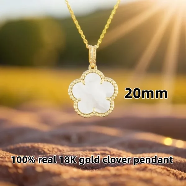 Collier pendentif en or véritable 18 carats pour femmes, 20mm, cinq fleurs, Malachite naturelle, bijoux à la mode, accessoires de trèfle de luxe AU750 – Image 3