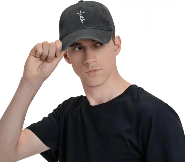 Casquette de baseball brodée Walk with Jesus, chapeau chrétien vintage réglable en coton lavé pour hommes et femmes, noir – Image 5
