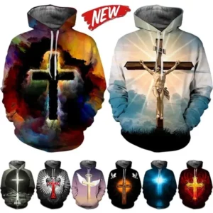 Sweat à capuche imprimé croix de Jésus chrétien pour hommes et femmes, sweats à capuche graphiques 3D, pulls Harajuku, mode Y2K, zones