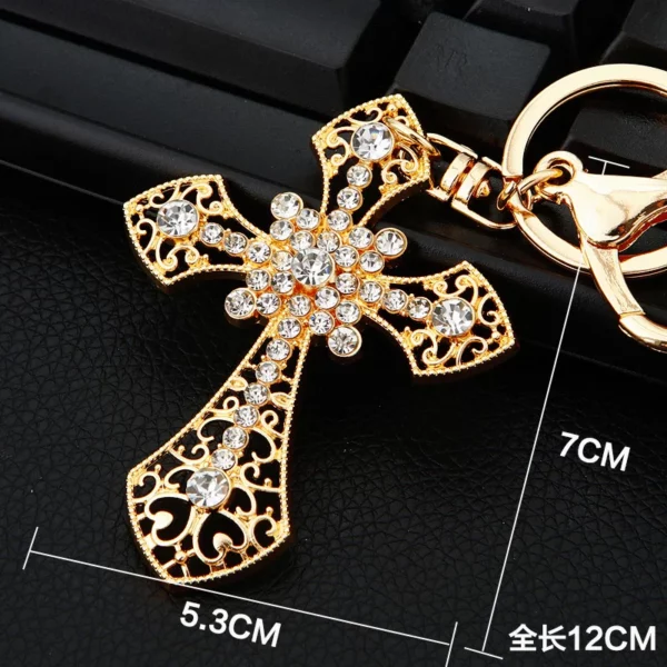 Porte-clés croix en cristal, jésus, chrétien, catholique, strass, sac de voiture, porte-clés pour hommes et femmes, bijoux – Image 3