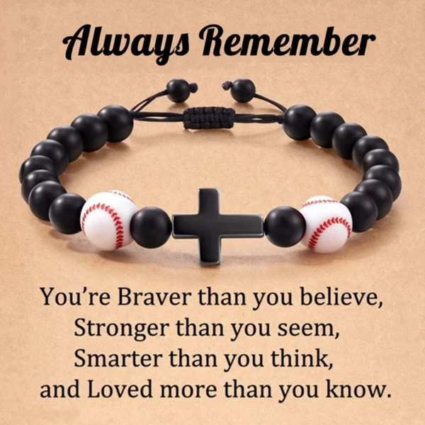 Bracelets de Prière en Pierre Naturelle pour Adolescent, Croix de Baseball, Basket-ball, Football, Idées avec Message, Carte Cadeau