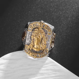 Bague en acier inoxydable 316L pour hommes, 1 pièce, anneaux de visage de jésus chrétien, amulette de Religion Punk Rock pour motard masculin, bijoux cadeau pour petit ami