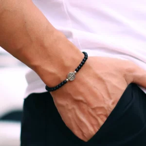 Noter nouveau 4mm Bracelet de perles pour hommes minimaliste croix Braslet naturel yeux de tigre bois Bracelet méditation Onyx pierre Brazalete