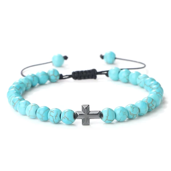 Bracelet en Pierre Naturelle pour Homme et Femme, Pendentif Croix de Jésus, Œil de Tigre Perlé, Tressé, Guérison Énergétique, Bijoux à la Mode, Cadeau, 6mm – Image 10