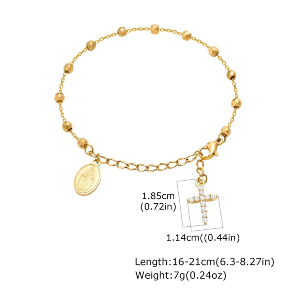 Bracelet chapelet croisé en zircone cubique pour femmes, lien réglable Mary en acier inoxydable, cadeau de bijoux religieux – Image 7