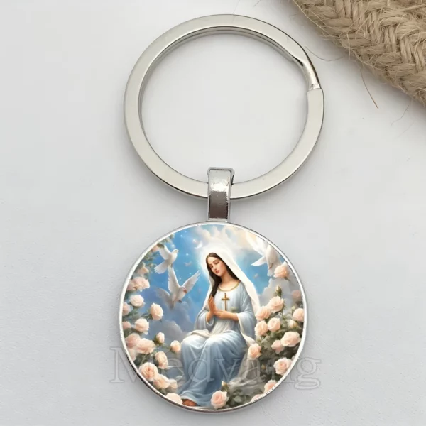 Porte-clés Vintage en verre à motif vierge marie, bijoux religieux, cadeau pour membre de la famille, adapté aux clés de voiture et de maison – Image 8
