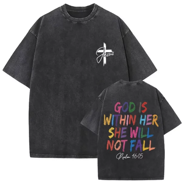 T-shirt délavé Vintage pour hommes et femmes, style religieux chrétien, jésus pardonne le père, gothique Rock, surdimensionné, Streetwear – Image 6