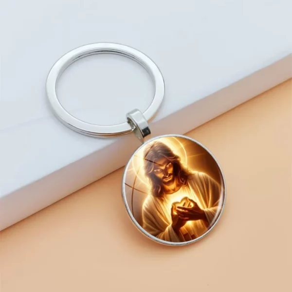 Porte-clés pendentif circulaire en verre à motif de jésus pour anniversaires masculins et féminins, fêtes de remise de diplôme, cadeaux de bijoux de famille – Image 3