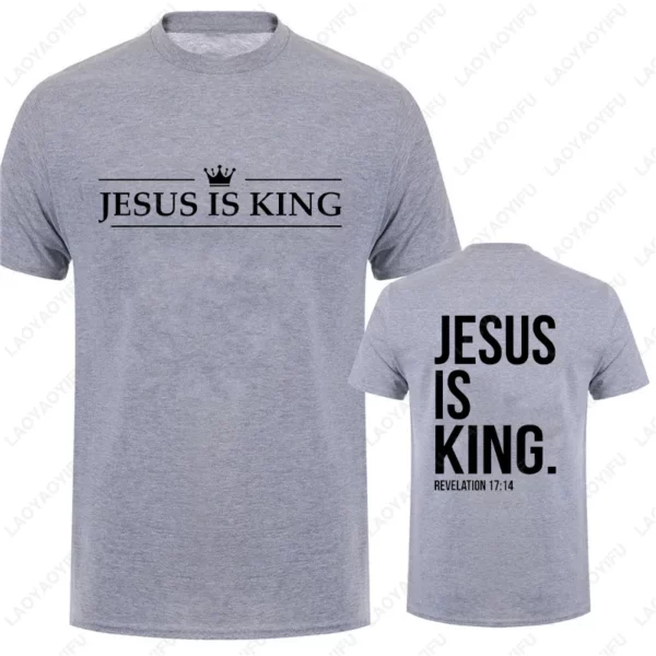 Jésus est roi hommes t-shirt à la mode décontracté à manches courtes T-shirts pour Summercotton T-shirts foi chrétienne hauts unisexe haut – Image 5