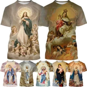 Vierge Marie T-Shirt déesse de la miséricorde impression 3D T-Shirt chrétien béni jésus dieu t-shirts femmes vêtements unisexe hauts courts