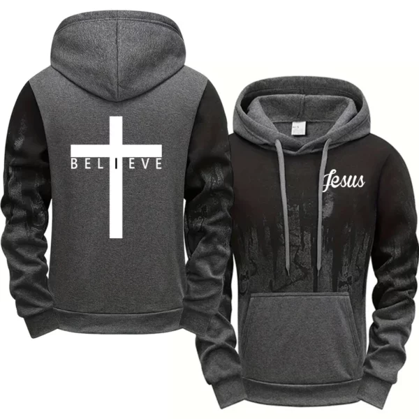 Sweat à capuche Style jésus Christ pour hommes, sweat-shirt à capuche imprimé croix de haute qualité, toutes saisons, quotidien, décontracté, sport, mode pull – Image 4