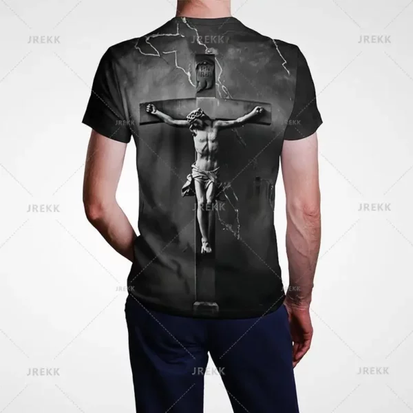 T-shirt à manches courtes imprimé 3D pour hommes et femmes, vêtements de rue décontractés, vêtements vintage, impression graphique du Christ Jésus, pop et hip hop, été – Image 36