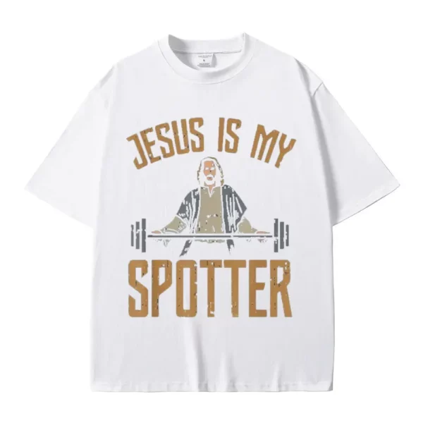 T-shirt en coton à col rond pour homme, streetwear unisexe, Harajuku, vintage, drôle, Jesus Is My Spotter, Christ Gym – Image 10