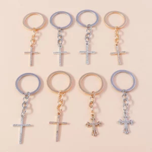 Porte-clés croix en cristal chic, porte-clés religieux de Jésus, porte-clés de voiture, pendentif de sac à main, accessoires de bijoux à bricoler soi-même