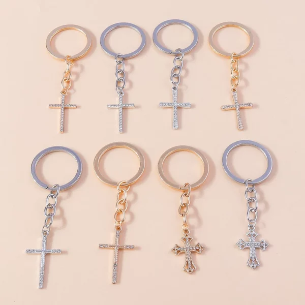 Porte-clés croix en cristal chic, porte-clés religieux de Jésus, porte-clés de voiture, pendentif de sac à main, accessoires de bijoux à bricoler soi-même