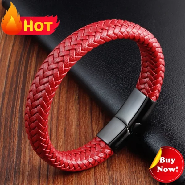 Bijoux croix Vintage en acier inoxydable, Crucifix tissé, Bracelet en cuir véritable, cadeau chrétien pour hommes – Image 16