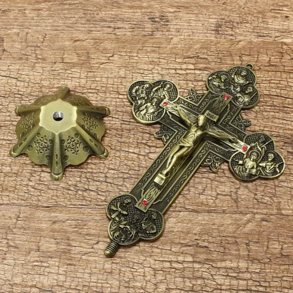 Figurines de reliques d'église, Crucifix de jésus-Christ sur le support, Crucifix croisé, décoration de chapelle de maison – Image 6