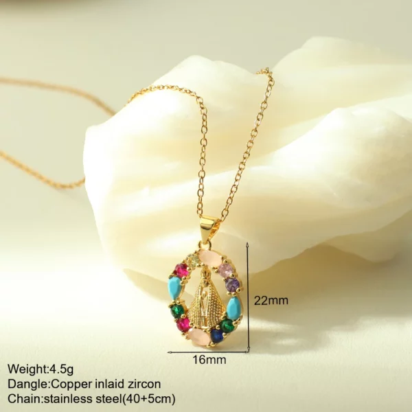 Croix Collier Pour Les Femmes Bohème Jésus Vierge Marie Choker Boho Zircon Colliers En Acier Inoxydable Longue Chaîne Nouveau Dans le cou Bijoux – Image 30