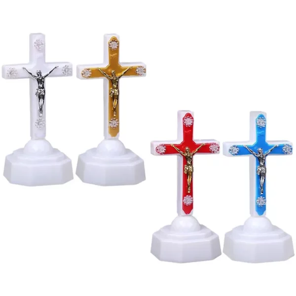 Figurine de croix de Jésus-Christ, lumière LED 3D, lampe de enseigne de face chrétienne, veilleuse – Image 2