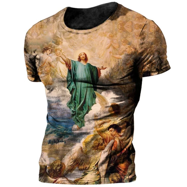 T-shirt à Manches Courtes et Col Ras du Cou pour Homme, Vêtement Décontracté à vaccage Rapide, avec Impression 3D de Jésus Dieu, à la Mode, Nouvelle Collection Été – Image 34
