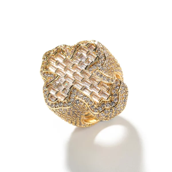Nouveau glacé Bling CZ croix anneau plaqué or broche réglage cubique zircone grands anneaux mode Hip Hop luxe femmes hommes bijoux – Image 9