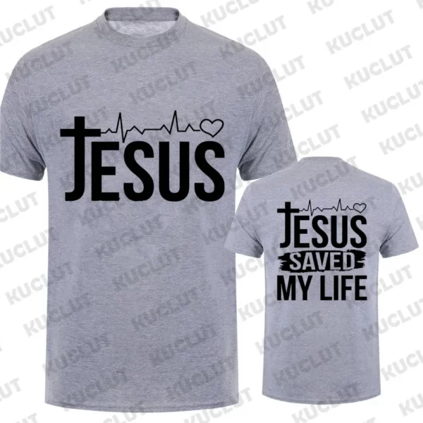 Jésus sauver ma vie imprimer hommes t-shirt à manches courtes col rond t-shirt Religion chrétienne foi t-shirt hauts vêtements Camisetas – Image 11