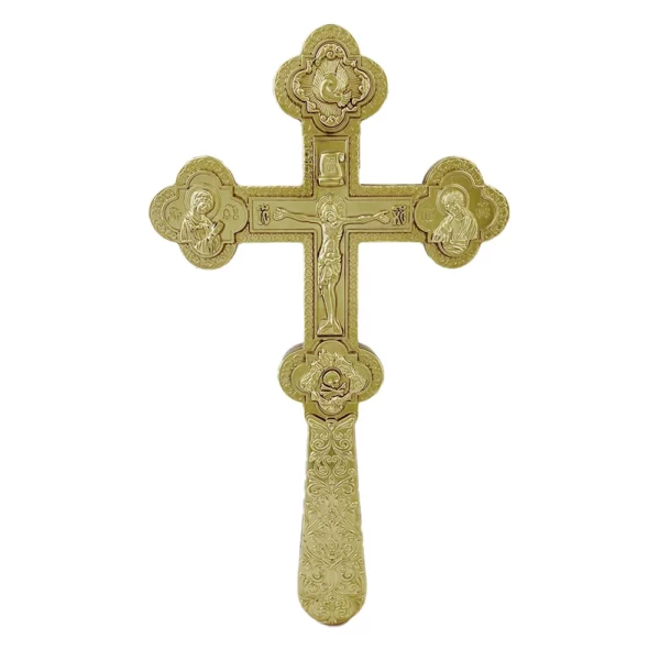 Croix de jésus orthodoxe Croix orthodoxe à main 8,5 pouces en alliage de zinc croix dorée culte prière baptême orthodoxe – Image 9