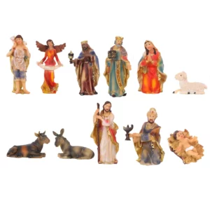 Ensemble de scène de la Nativité avec cheval, statue de la Nativité de Jésus, groupe de crèche, naissance de Jésus pour étagère, bureau, chapelle, cadeau de bureau, 11 pièces