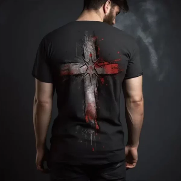 T-Shirt Vintage à Manches Courtes pour Homme, Vêtement Streetwear avec Impression 3D de Dieu, Religieux, Christ, Jésus, Croix, Été – Image 9