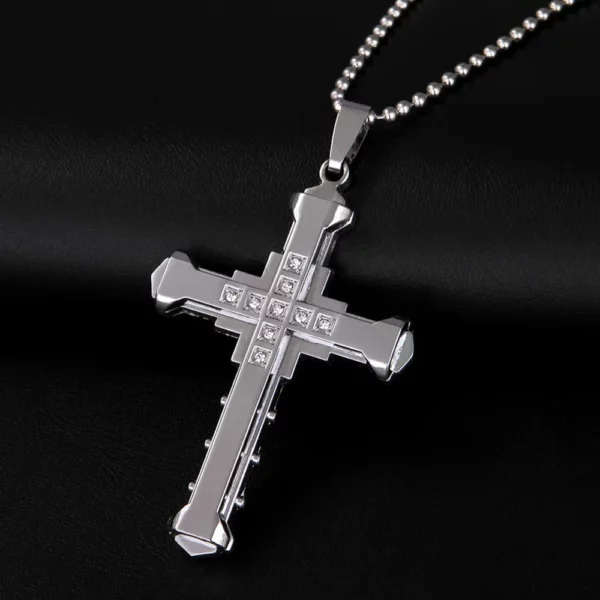 Pendentif croix de jésus en cristal pour homme, couleur or/noir/bleu, zircone, collier, bijoux en acier inoxydable, nouvelle collection 2024 – Image 20