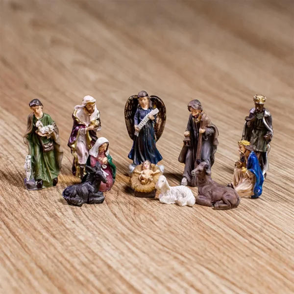 Statue de scène de la Nativité peinte à la main, collection en résine, naissance de Jésus, 11 pièces