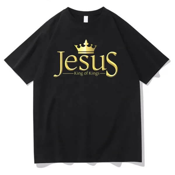 Jésus le roi des rois T-shirts femmes coton T-shirts foi chrétienne esthétique T-shirts 2025 unisexe à manches courtes T-shirts religieux – Image 3
