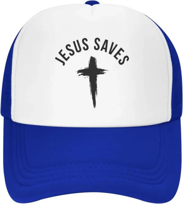 Casquette de baseball en maille pour hommes et femmes, chapeau de camionneur, Snapback noir, drôle, Jésus sauve la croix, dieu chrétien, foi, américains – Image 29