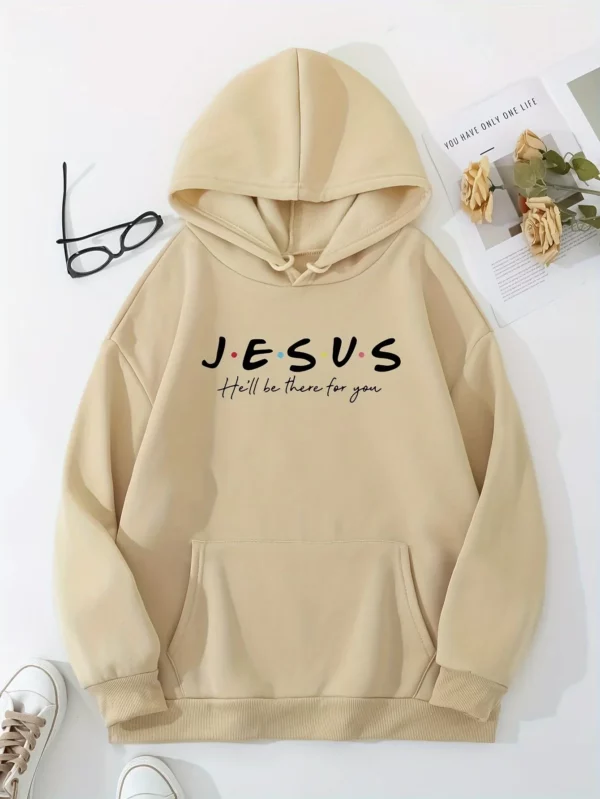 Sweat à capuche imprimé jésus, sweat-shirt décontracté avec poche kangourou avec cordon de serrage pour le printemps et l'automne, vêtements pour femmes, loisirs quotidiens amples – Image 8