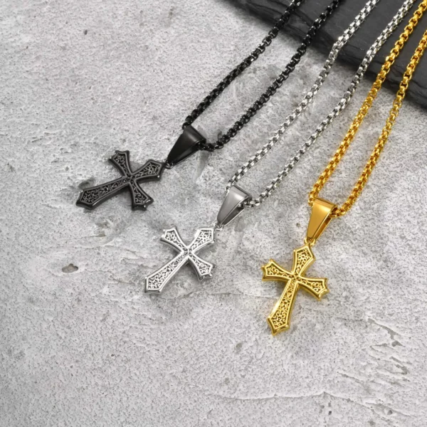 Collier pendentif croix pour hommes et femmes, colliers en acier inoxydable, colliers chics, cadeaux de bijoux classiques chrétiens, 50 cm, 55 cm, 60cm – Image 5