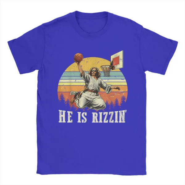 Drôle il est Rizzin coton T-Shirt pour homme été jésus jouant au basket-ball chrétien Vintage T-Shirts Harajuku T-Shirt grande taille – Image 15